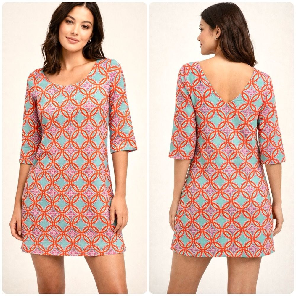 Tracy Negoshian Geometric Print Mini Aqua Pink Coral Small